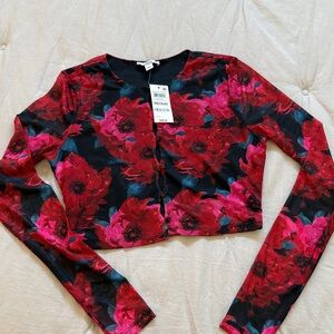 Bar III Red and Pink Floral Crop Top